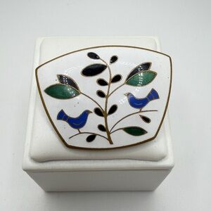 1960s possible Leningrad brass tone enamel brooch/pin with birds and branches!